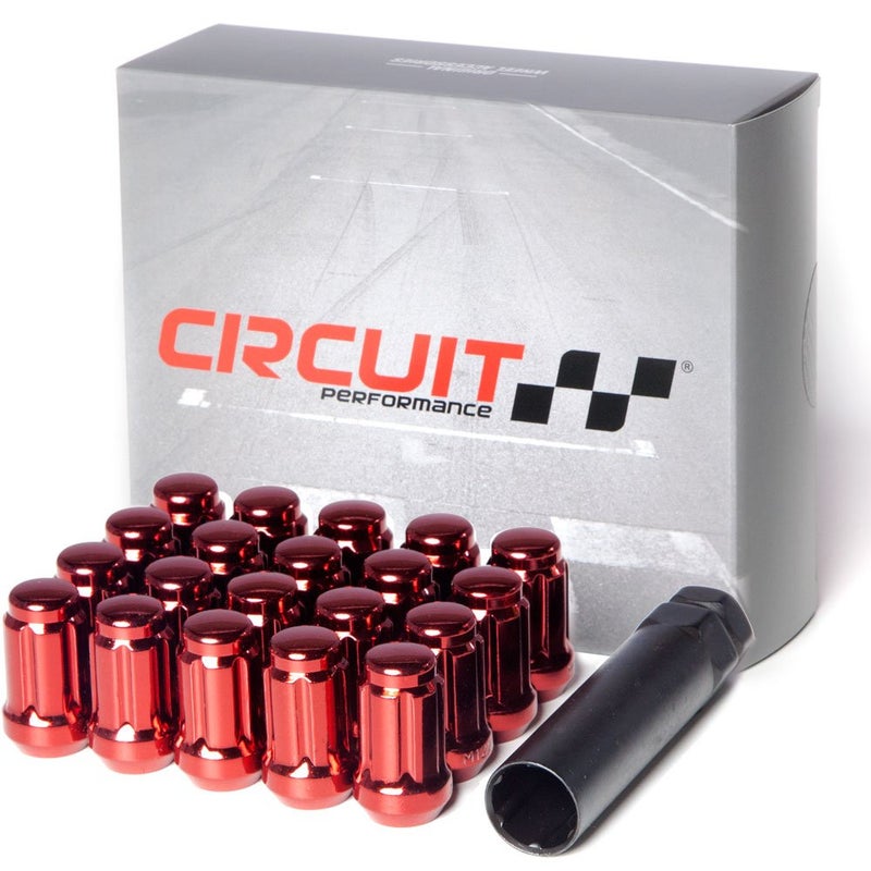Circuit Performance Spline Drive Tuner Acorn Lug Nuts Red 12x1.25 Forged Steel (20pc + Tool) - Image 1